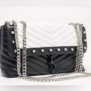 Rebecca Minkoff Edie Novelty Medium Leather Crossbody Black and White